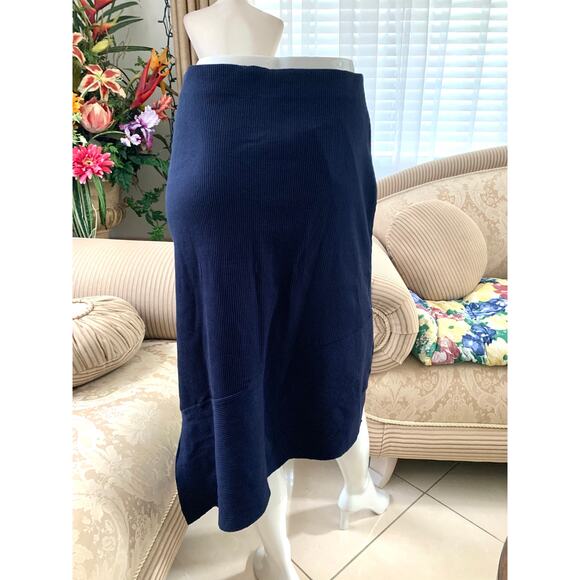 Zara Asymmetric Ribbed Midi Skirt in Navy Blue - Picture 7 of 10